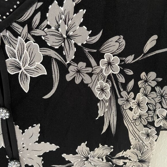 vtg Appointments Petite top womens Black Sheer Floral Rhinestone Size PL - Picture 10 of 16